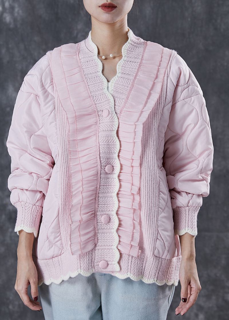 Vakker Rosa Ruffled Patchwork Knit Fin Cotton Fylt Coat Spring