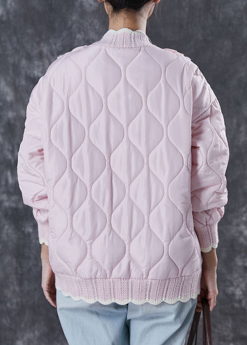 Vakker Rosa Ruffled Patchwork Knit Fin Cotton Fylt Coat Spring - Vinterfrakker for kvinner