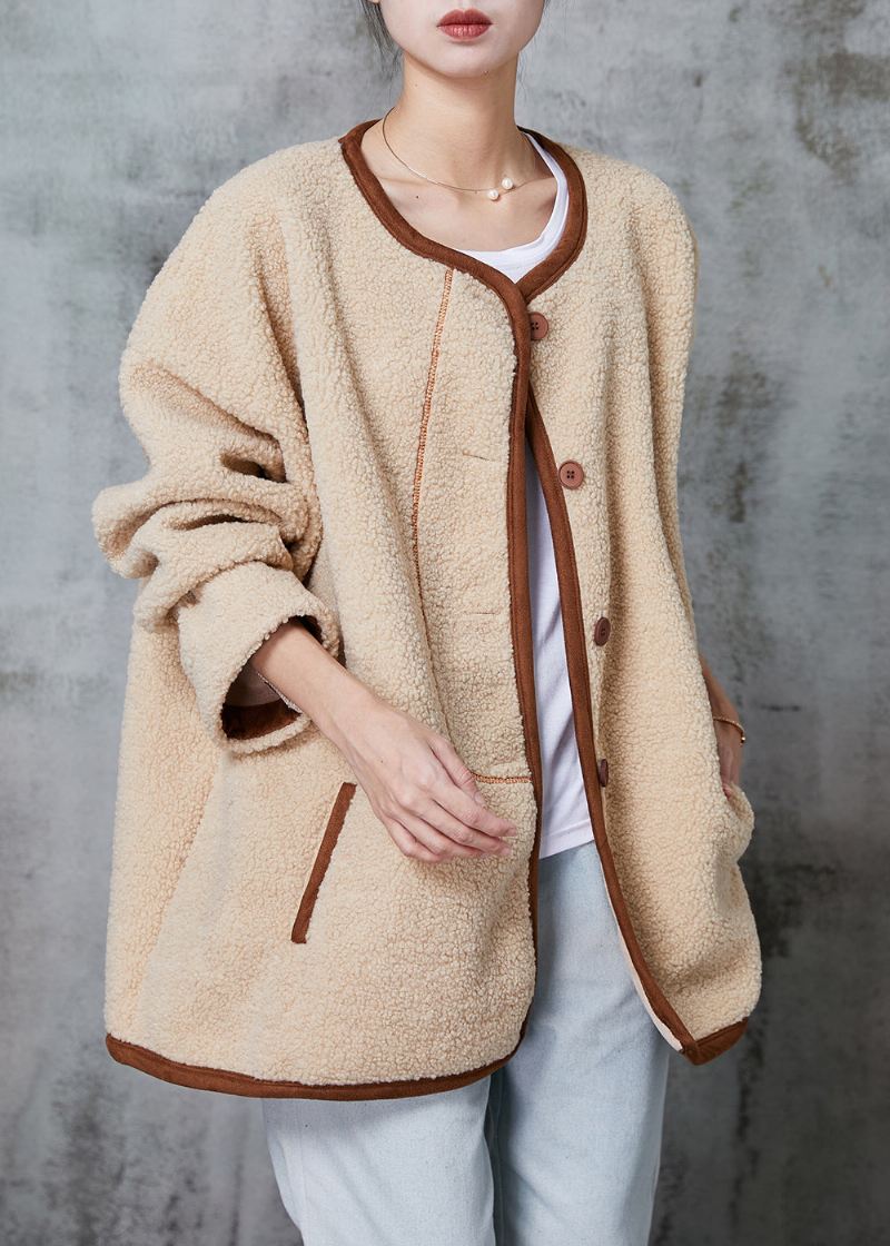 Vakre Khaki Oversized Varm Fuskepels Teddy Jakker Vinter