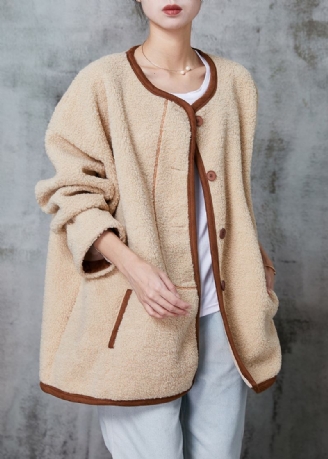 Vakre Khaki Oversized Varm Fuskepels Teddy Jakker Vinter