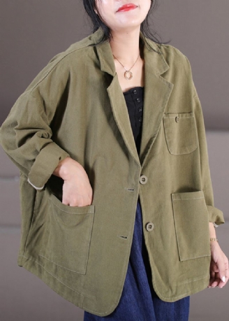 Vintage Army Green Mandarin Collar Patchwork Button Coats Fall