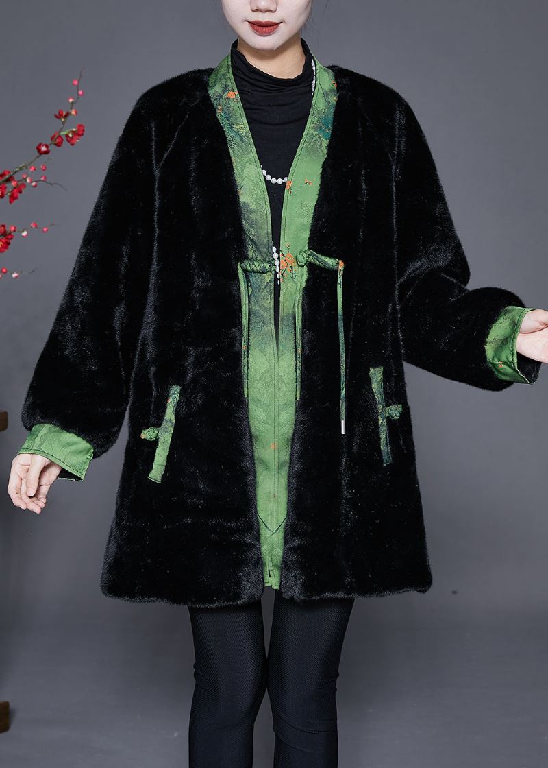 Vintage Black Oversized Patchwork Mink Velvet Coats Vinter