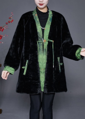 Vintage Black Oversized Patchwork Mink Velvet Coats Vinter