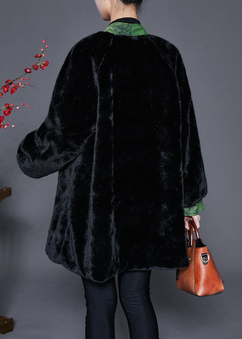 Vintage Black Oversized Patchwork Mink Velvet Coats Vinter - Vinterfrakker for kvinner