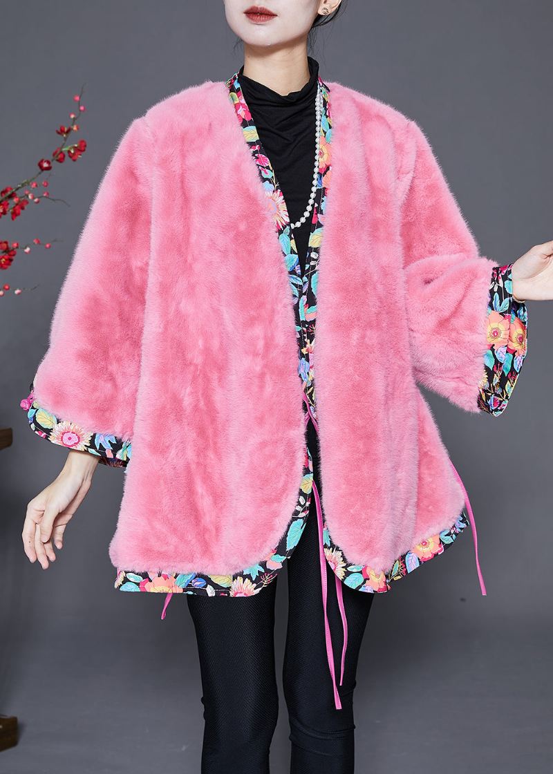 Vintage Pink Oversized Patchwork Mink Velvet Jacket Winter - Vinterfrakker for kvinner