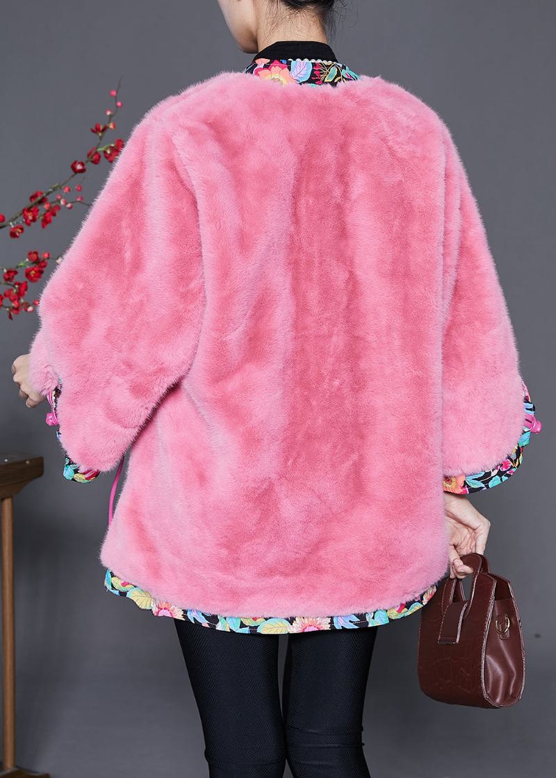 Vintage Pink Oversized Patchwork Mink Velvet Jacket Winter - Vinterfrakker for kvinner