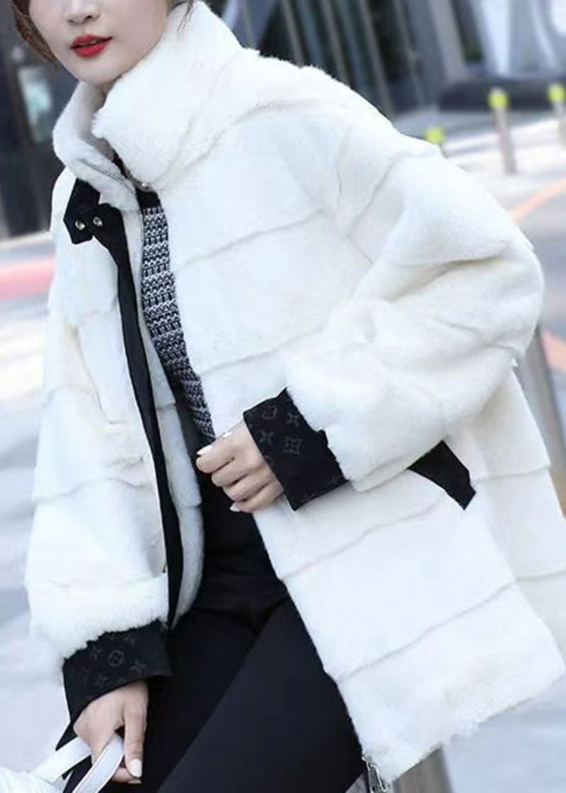 Vogue White Patchwork Mink Velvet Coat Langermet - Hvit