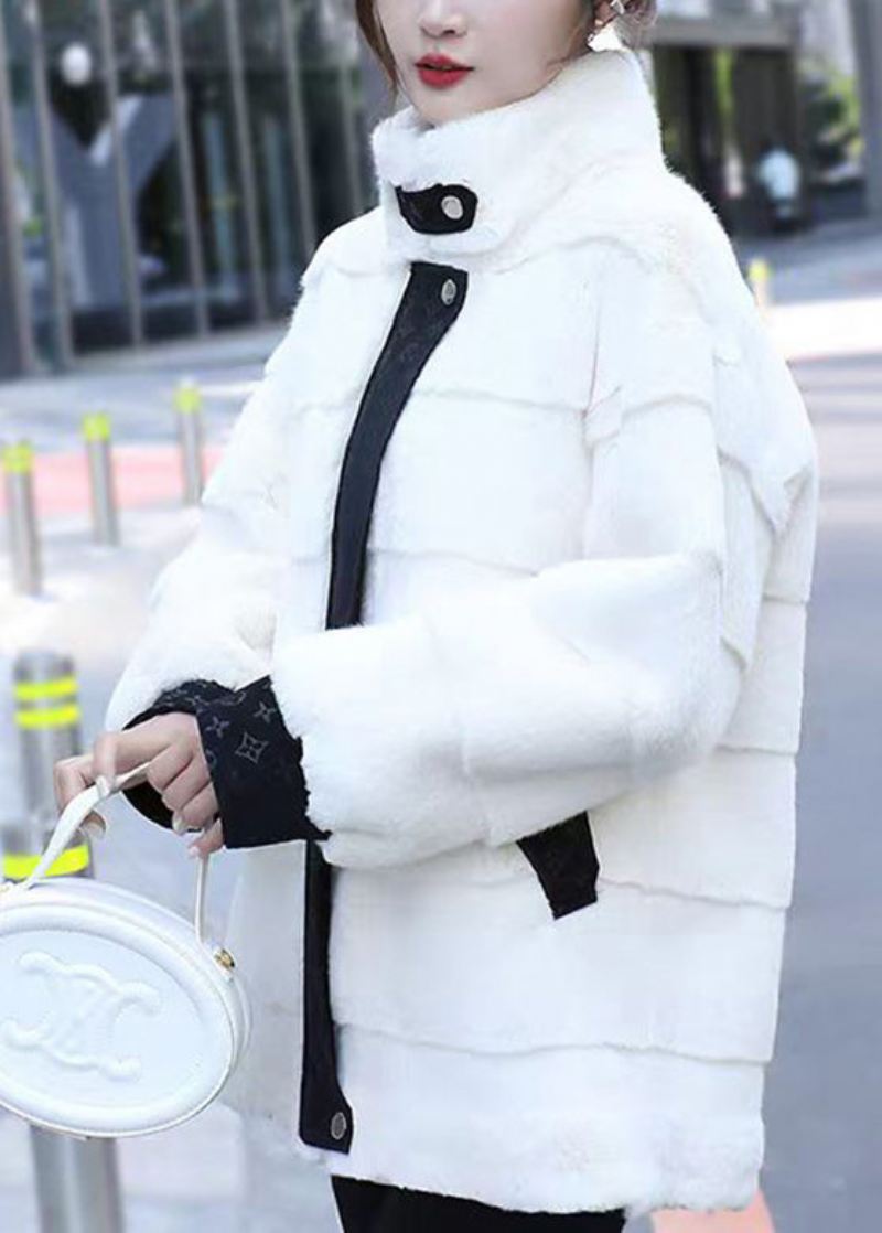 Vogue White Patchwork Mink Velvet Coat Langermet - Hvit