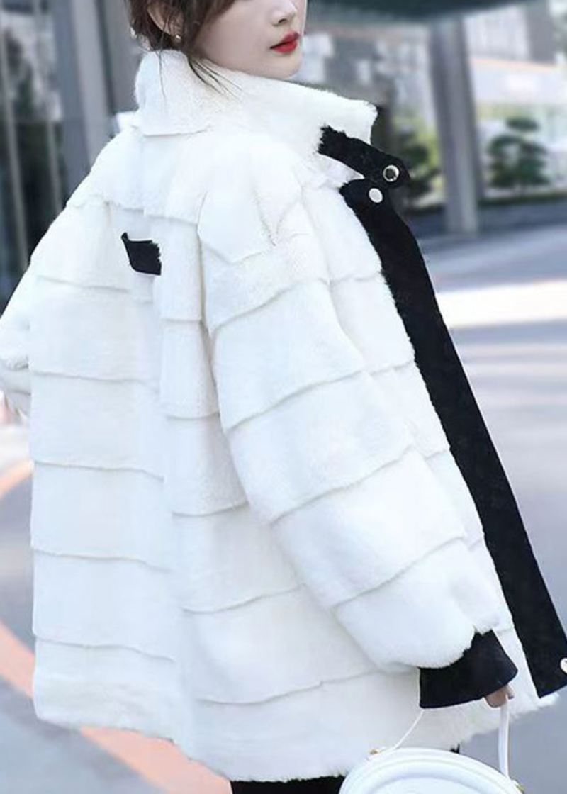 Vogue White Patchwork Mink Velvet Coat Langermet - Hvit