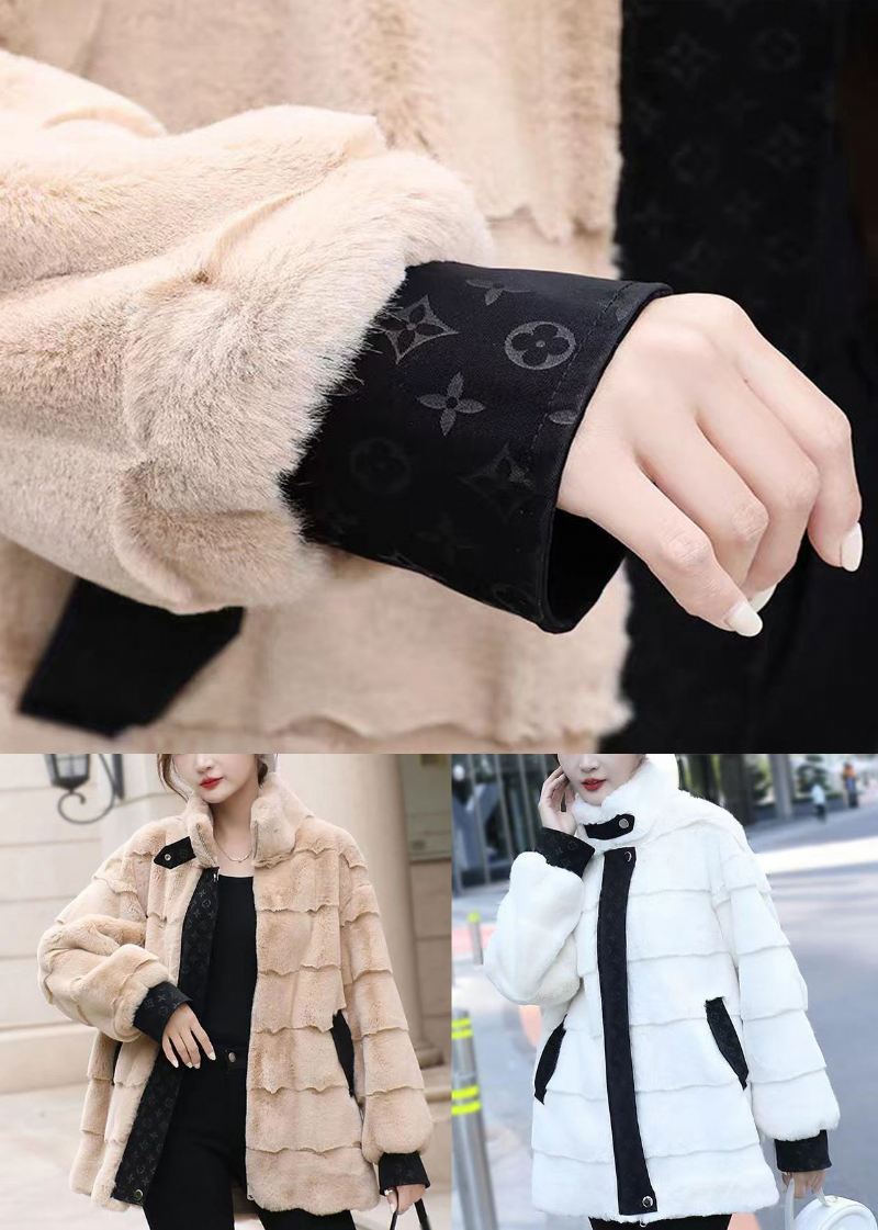 Vogue White Patchwork Mink Velvet Coat Langermet - Hvit