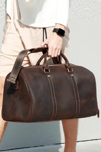 Ekte Skinn Stor Duffel Bag Business Reiseveske For Menn Crazy Horse Leather Retro Herre Weekend Bag