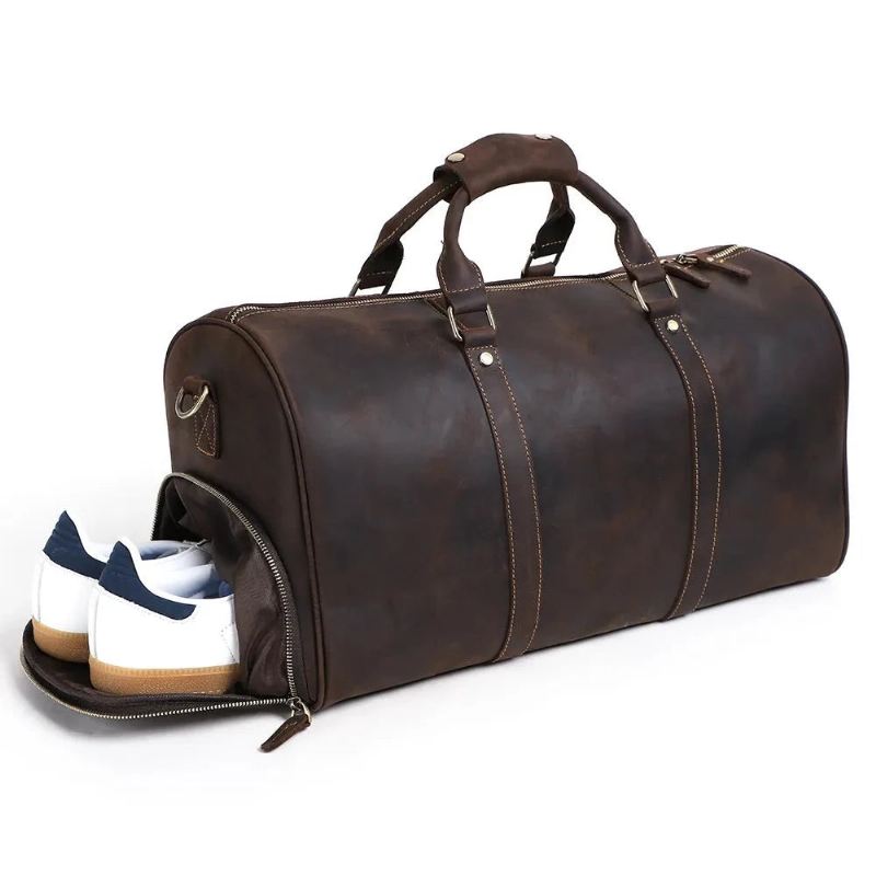 Ekte Skinn Stor Duffel Bag Business Reiseveske For Menn Crazy Horse Leather Retro Herre Weekend Bag - Kaffe