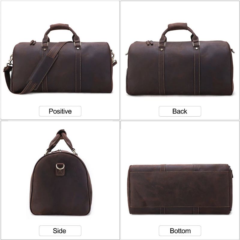 Ekte Skinn Stor Duffel Bag Business Reiseveske For Menn Crazy Horse Leather Retro Herre Weekend Bag - Kaffe