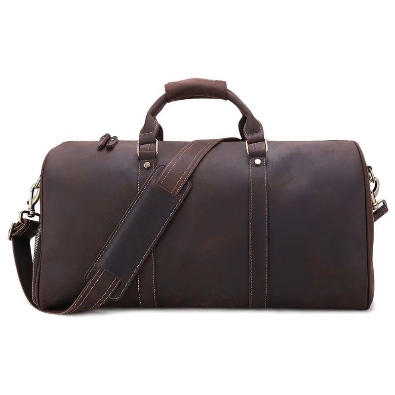 Ekte Skinn Stor Duffel Bag Business Reiseveske For Menn Crazy Horse Leather Retro Herre Weekend Bag - Kaffe