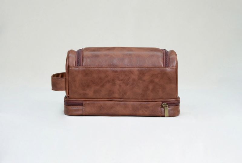 Menn Leather Travel Organizer Kit Med Hengende Krok Stor Vanntett - Mørkebrun