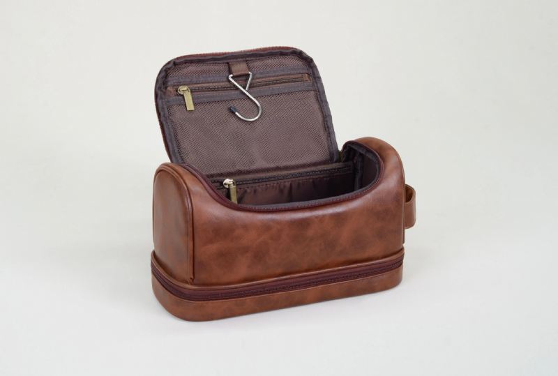 Menn Leather Travel Organizer Kit Med Hengende Krok Stor Vanntett - Mørkebrun