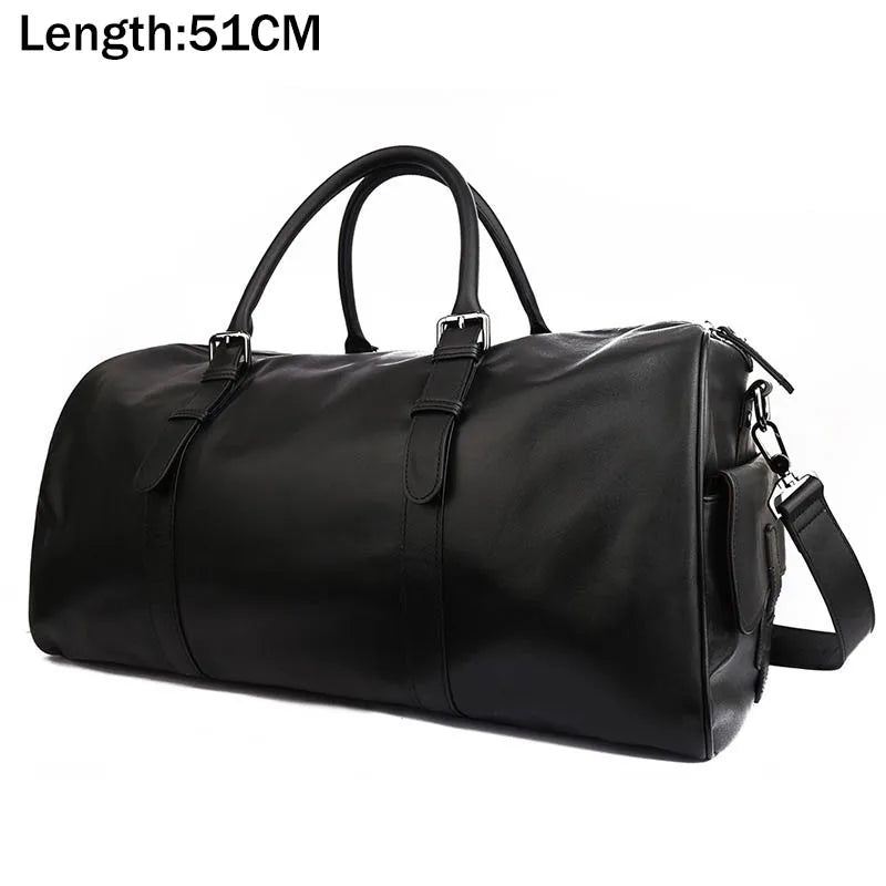 Myk Reiseveske I Ekte Skinn For Menn Kvinner Reiseduffel Med Skolomme Stor Kapasitet Herre Bagasjeveske - Design1(51Cm)