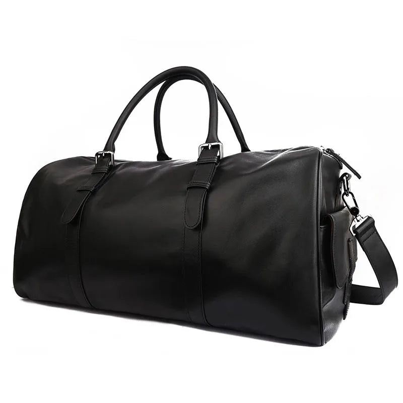 Myk Reiseveske I Ekte Skinn For Menn Kvinner Reiseduffel Med Skolomme Stor Kapasitet Herre Bagasjeveske - Design1(51Cm)