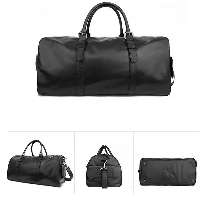 Myk Reiseveske I Ekte Skinn For Menn Kvinner Reiseduffel Med Skolomme Stor Kapasitet Herre Bagasjeveske - Design1(51Cm)