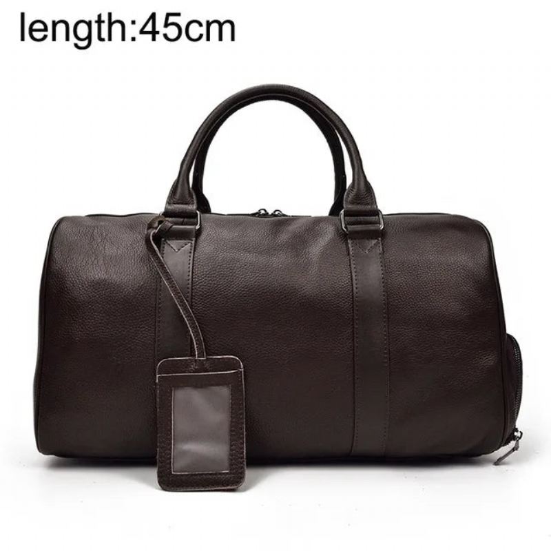 Reiseveske I Ekte Skinn For Mann Unisex Reiseduffel Med Skorom Myke Håndbagasjevesker - Brun2 (45Cm)