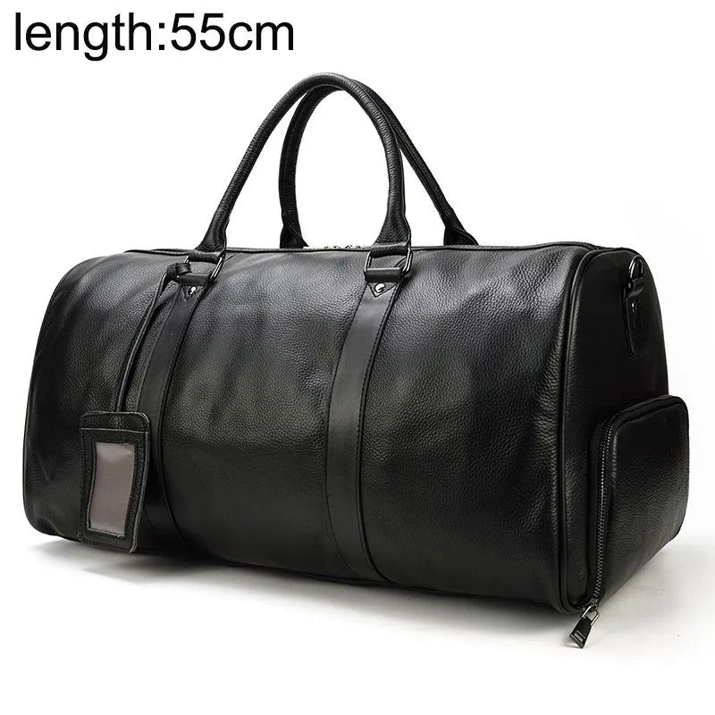 Reiseveske I Ekte Skinn For Mann Unisex Reiseduffel Med Skorom Myke Håndbagasjevesker - Brun2 (45Cm)