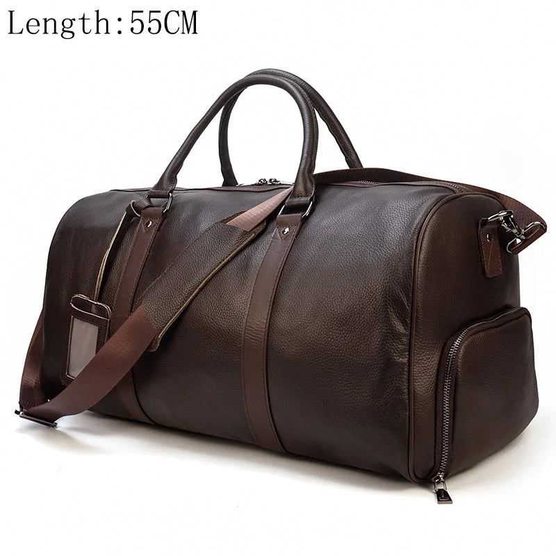 Reiseveske I Ekte Skinn For Mann Unisex Reiseduffel Med Skorom Myke Håndbagasjevesker - Brun2 (45Cm)