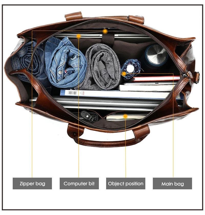 Reiseveske I Ekte Skinn Mann Kvinner Reise Tote Duffle Bag Håndbagasje - Brun
