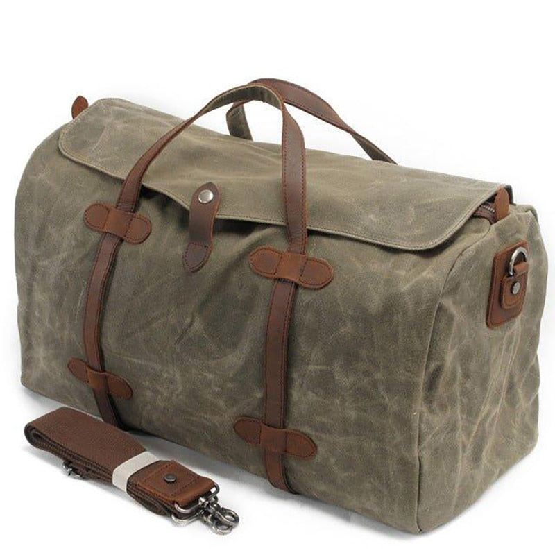 Vanntett Voksbehandlet Lerrets Bagasjeveske Med Stor Kapasitet Crossbody-veske Reise-helgeveske For Menn Forretningsreise Duffel-totebag - Khaki