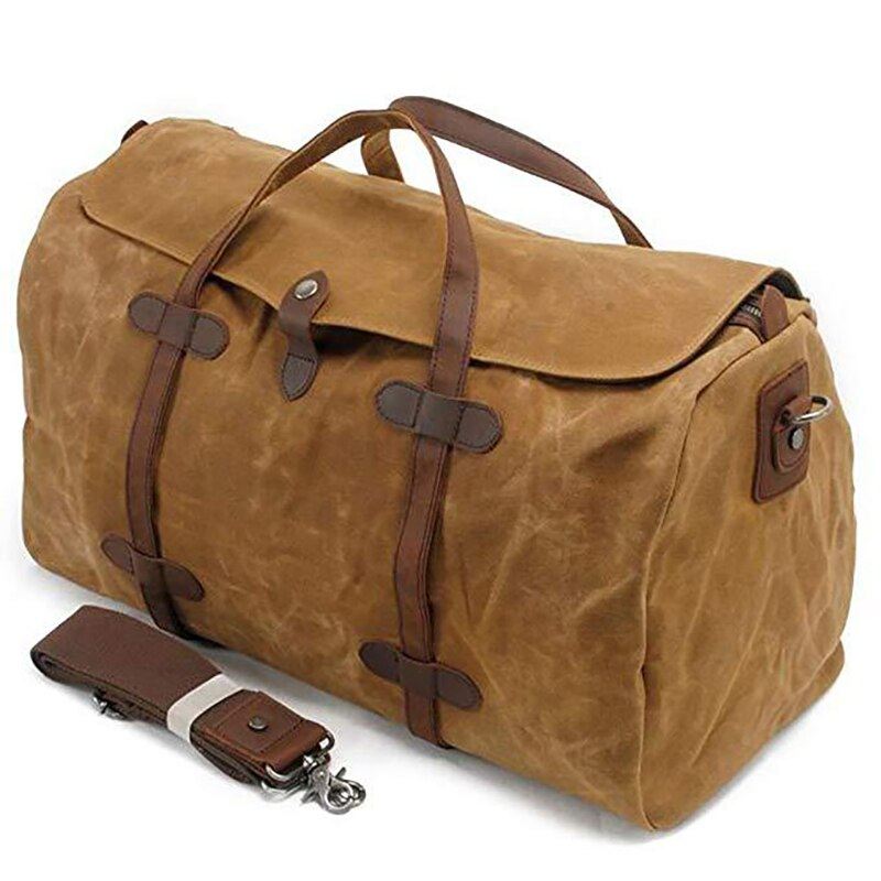 Vanntett Voksbehandlet Lerrets Bagasjeveske Med Stor Kapasitet Crossbody-veske Reise-helgeveske For Menn Forretningsreise Duffel-totebag - Khaki