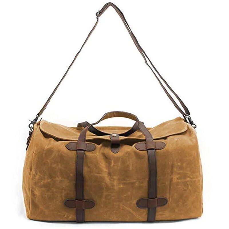 Vanntett Voksbehandlet Lerrets Bagasjeveske Med Stor Kapasitet Crossbody-veske Reise-helgeveske For Menn Forretningsreise Duffel-totebag - Khaki