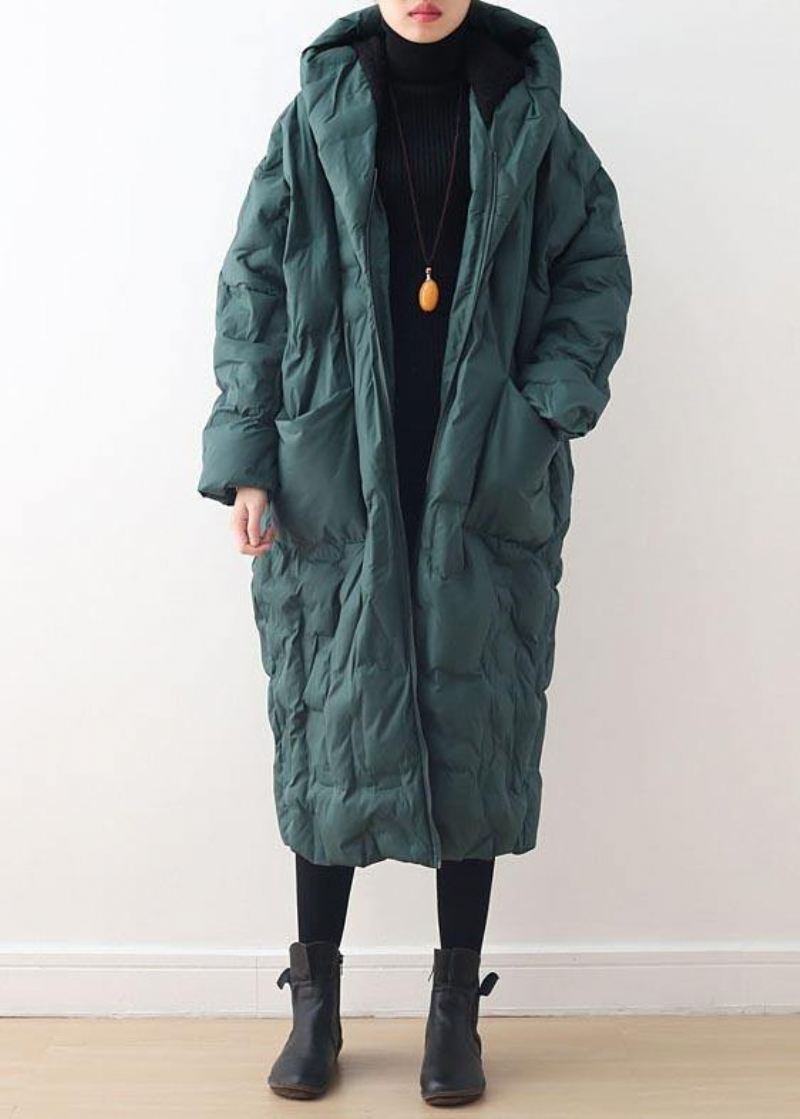 2024 Blackish Green Warm Down Coat Original Design Litterær Retro Overfrakk