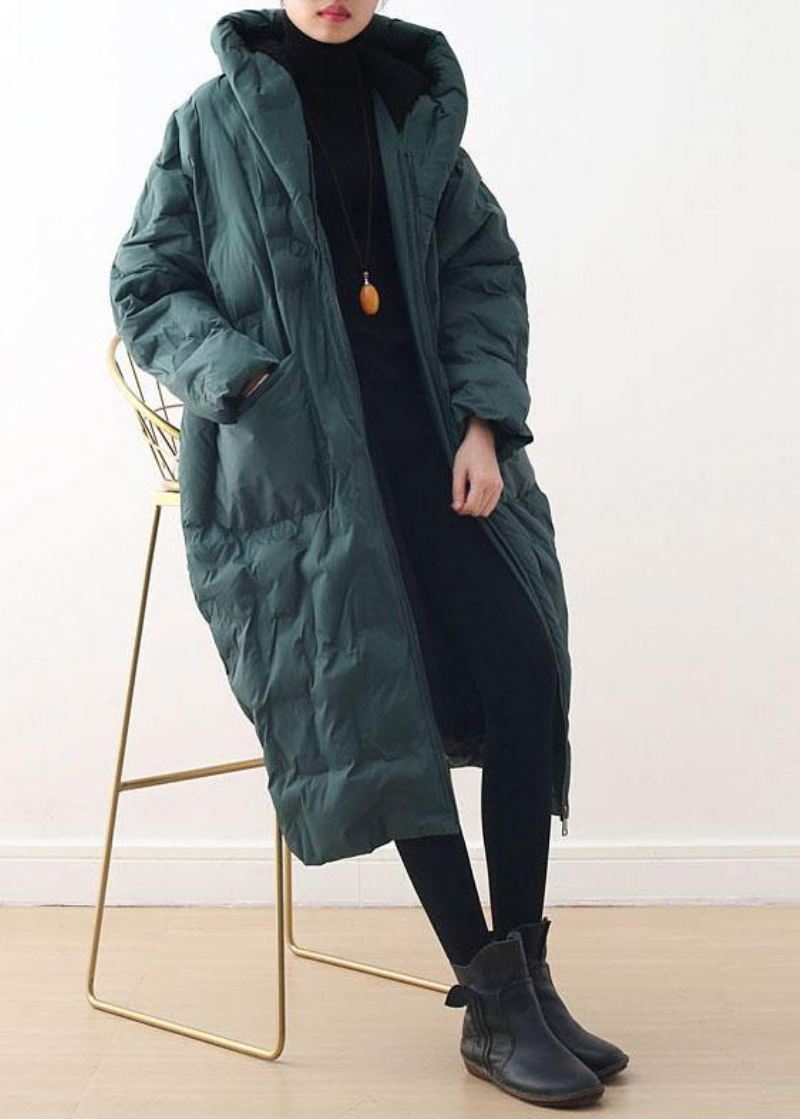 2024 Blackish Green Warm Down Coat Original Design Litterær Retro Overfrakk - Gul