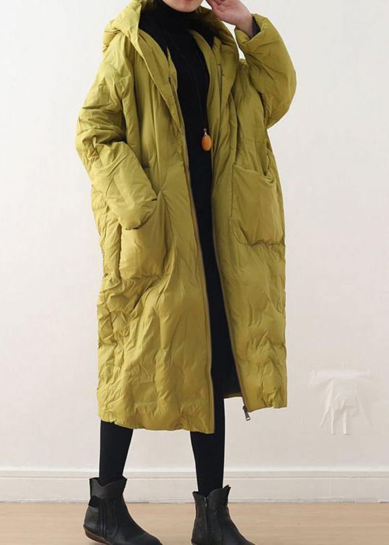 2024 Blackish Green Warm Down Coat Original Design Litterær Retro Overfrakk - Gul