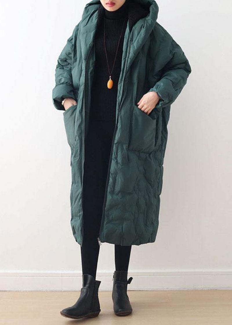 2024 Blackish Green Warm Down Coat Original Design Litterær Retro Overfrakk - Gul