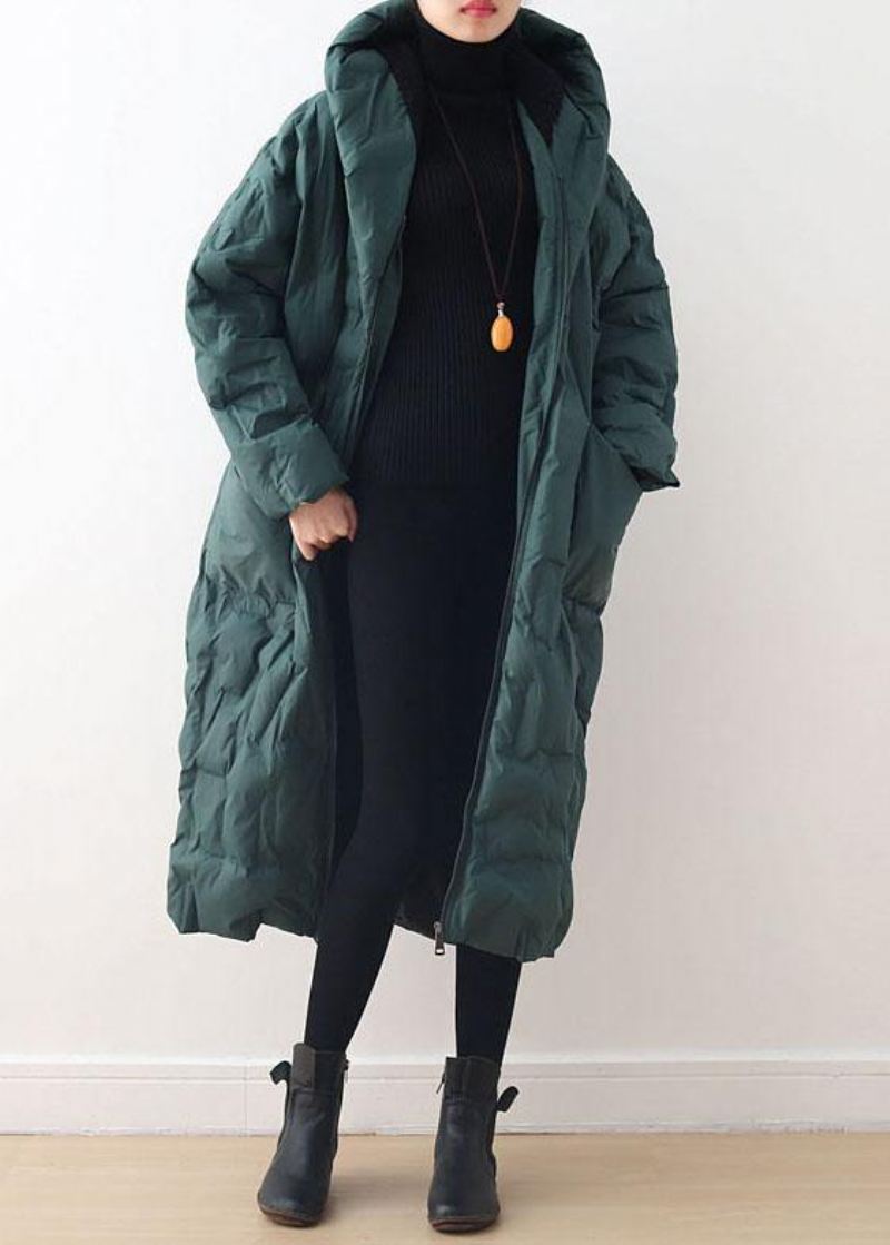 2024 Blackish Green Warm Down Coat Original Design Litterær Retro Overfrakk - Gul