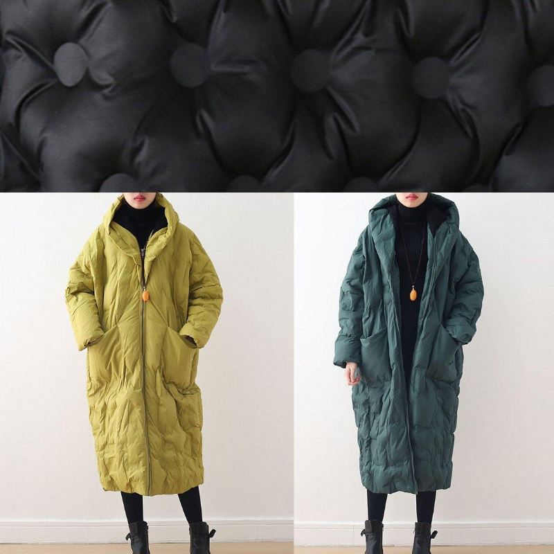 2024 Blackish Green Warm Down Coat Original Design Litterær Retro Overfrakk - Gul