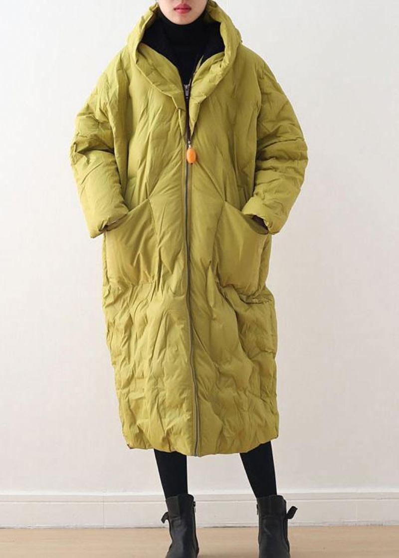 2024 Blackish Green Warm Down Coat Oversize Overtrekk - Gul