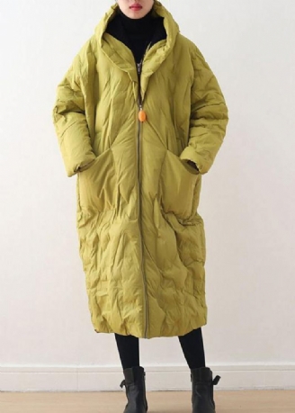 2024 Warm Yellow Down Coat Original Design Litterær Retro Overfrakk