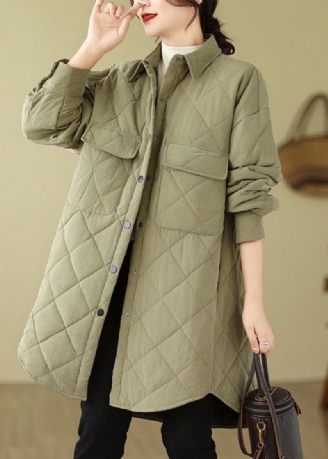 Army Green Fine Cotton Fylt Parka Oversized Lommer Vinter