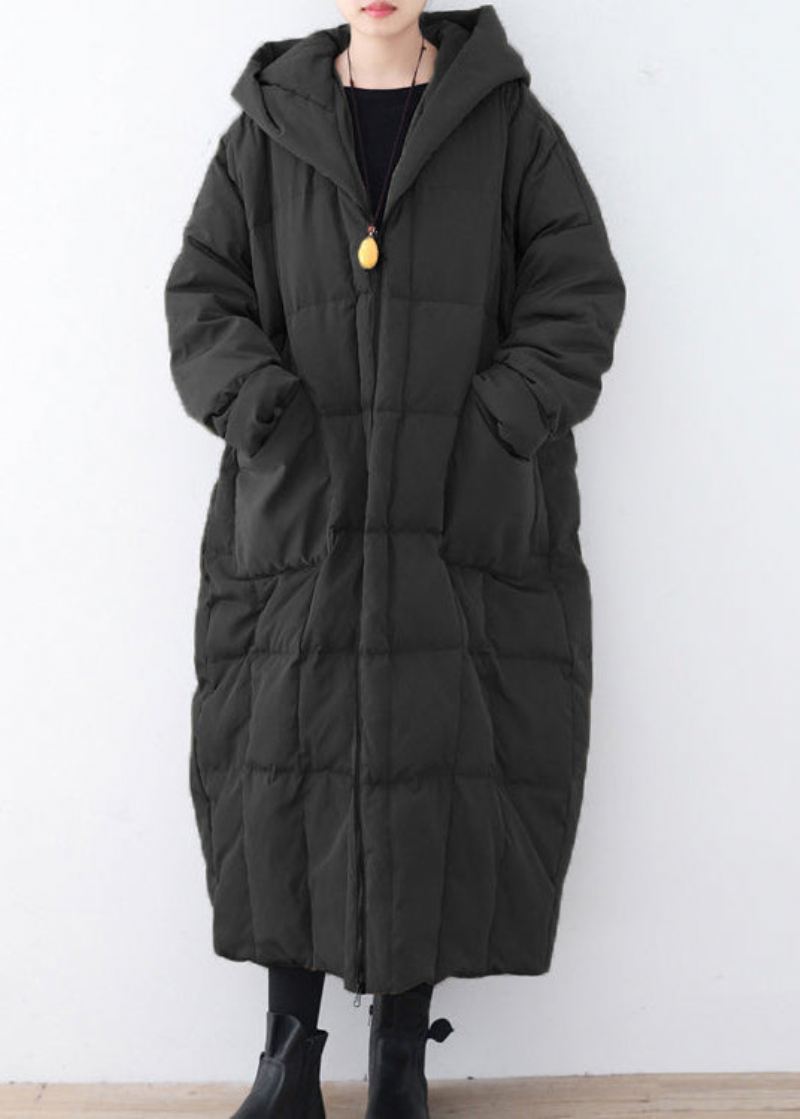 Begrenset Lager-grå Varm Dunfrakk Plus Size Parka Tykk Hette-maxi Cardigan - Grå