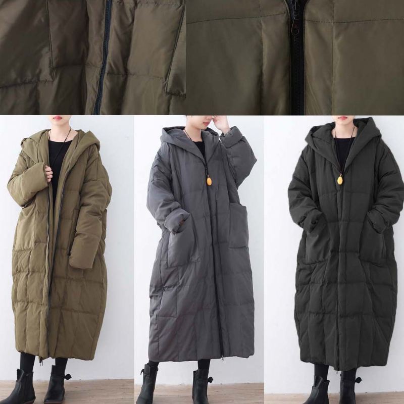 Begrenset Lager-grå Varm Dunfrakk Plus Size Parka Tykk Hette-maxi Cardigan - Grå