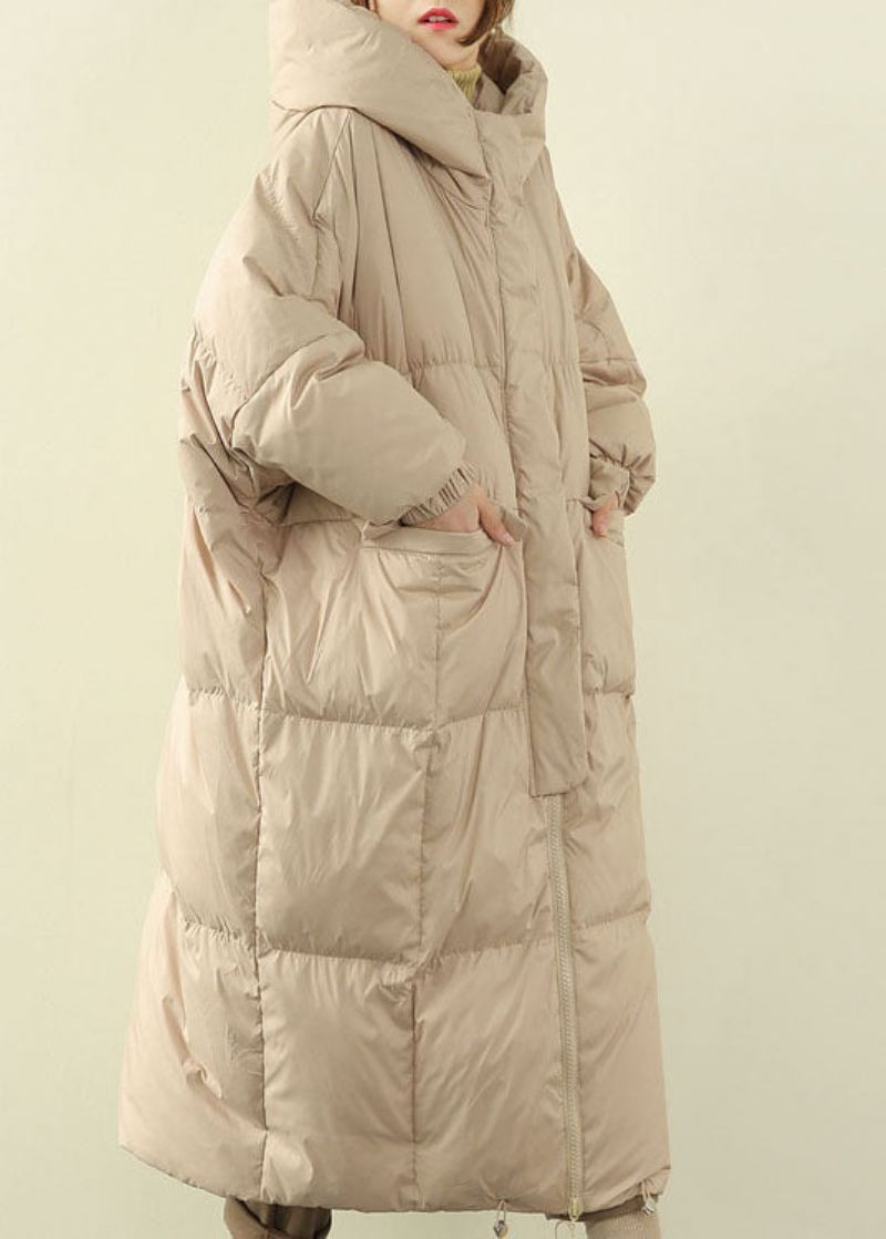 Beige Lommer Duck Down Coat Zip Up Winter - Svart