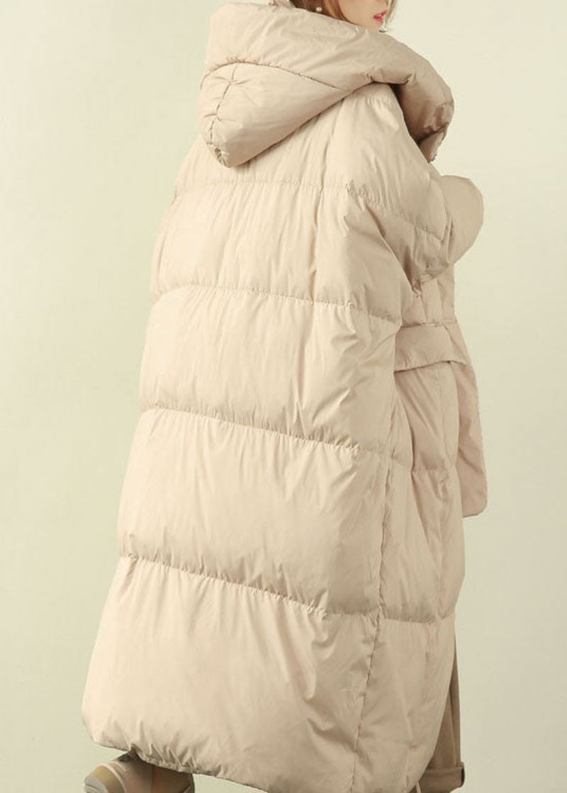 Beige Lommer Duck Down Coat Zip Up Winter - Svart