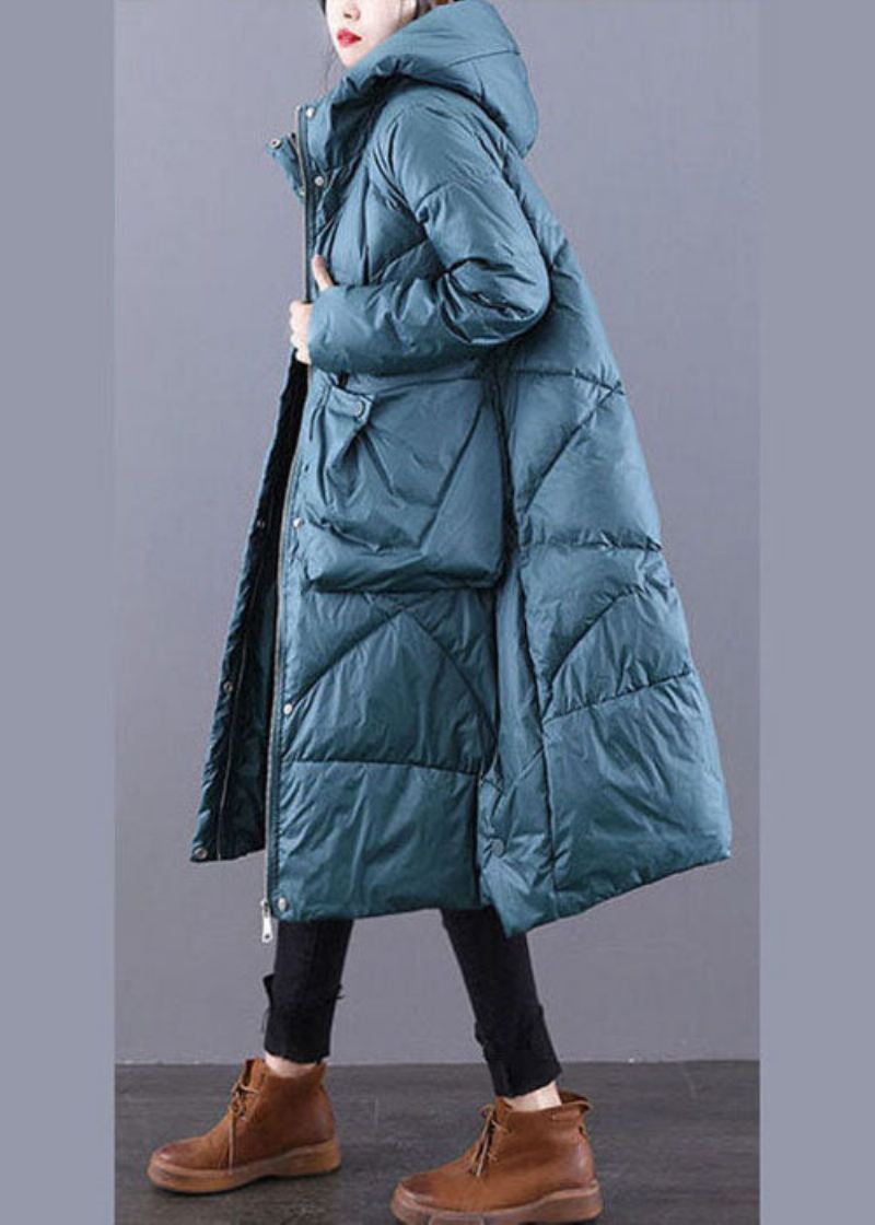 Blå Casual Duck Down Coat Zip Up Winter - Blå