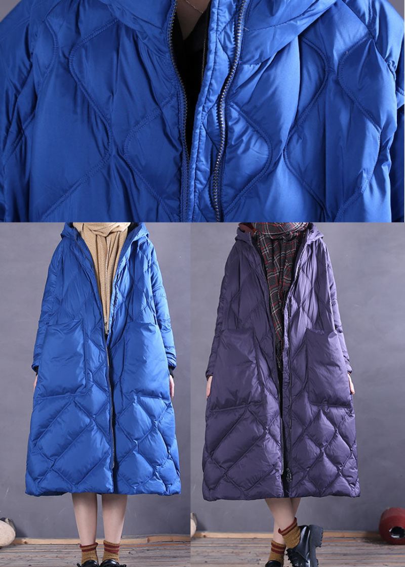 Blå Varm Duck Down Coat Zip Up Winter - Lilla