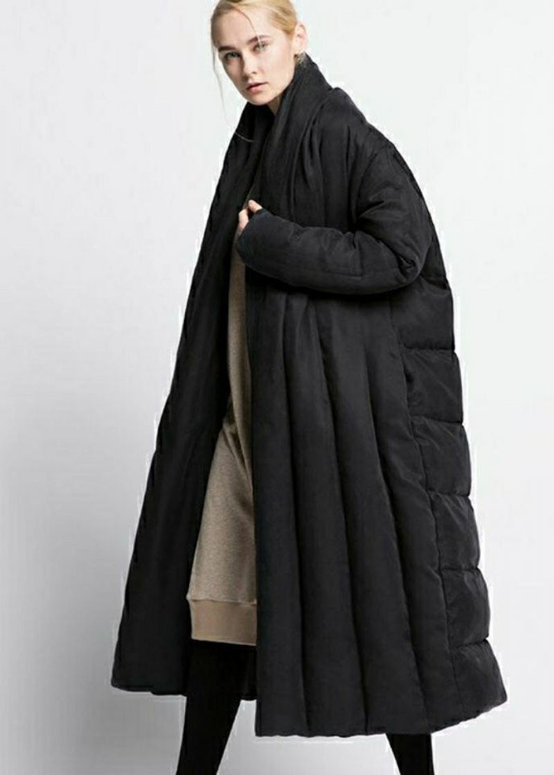 Bohemian Black V-hals Oversized Patchwork Andedun Pufferjakke Vinter