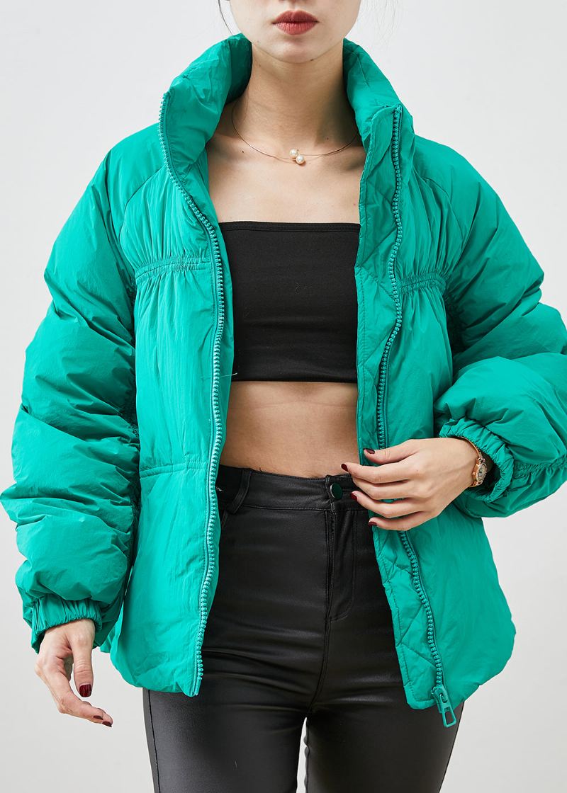 Bohemian Green Zip Up Rynket Duck Down Puffers Jakker Vinter - Dunjakker for kvinner