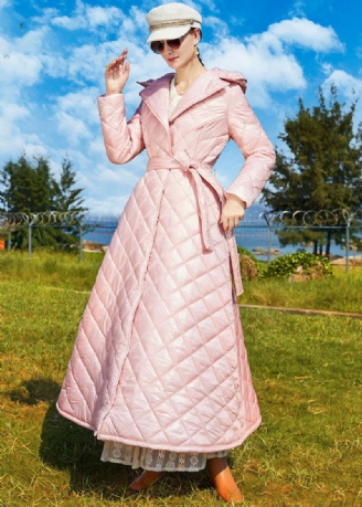 Bohemian Pink Hette Forleng Fine Bomullsfylte Cinch Coats Vinter