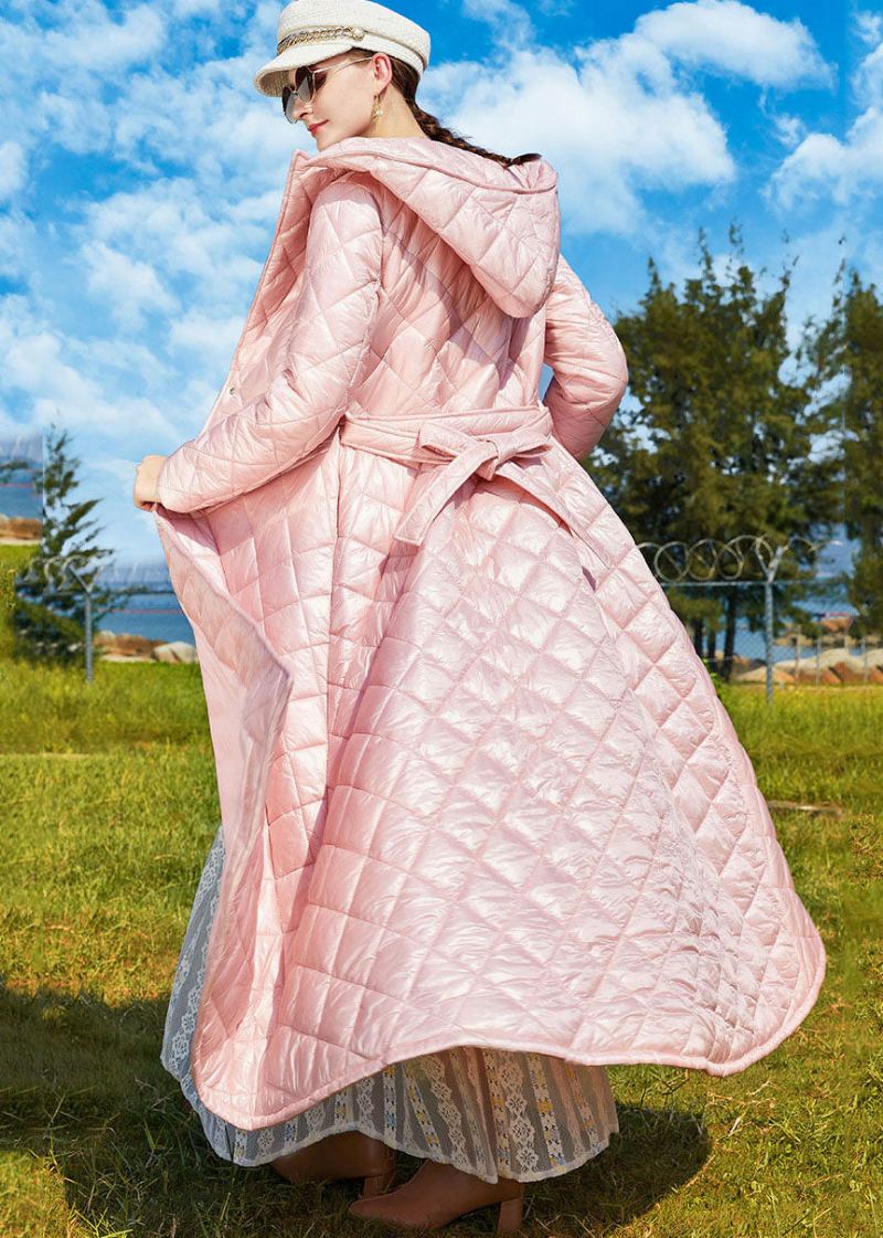 Bohemian Pink Hette Forleng Fine Bomullsfylte Cinch Coats Vinter - Dunjakker for kvinner