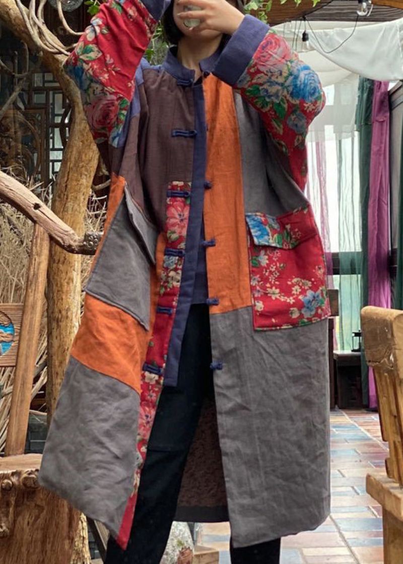 Boho Colorblock Lommer Patchwork Plus Størrelse Fin Bomullsfylt Kåpe Vinter - Dunjakker for kvinner